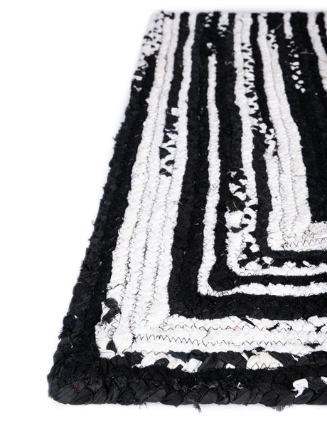 Black and White 1' 2 x 5' 1 Braided Chindi Table Runner Area Rug Decorative Dining Room Kitchen All Natural Material Table Cover 100% Cotton Hand Braided Natural Eco-Friendly Boho Style Modern Carpet for Living Rooms Dining Office Dorm for Sale at Rug Engine