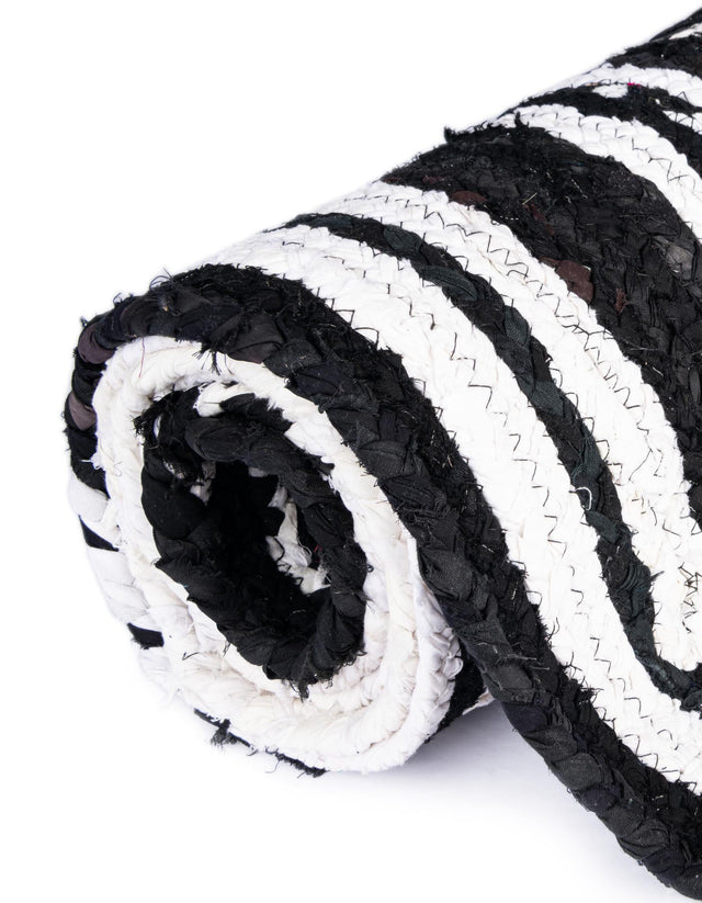 Black and White 1' 2 x 5' 1 Braided Chindi Table Runner