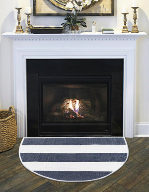Navy Blue 2' 2 x 3' 7 Chindi Rag Hearth Half-Round Semicircle Area Rug 100% Cotton All Natural Eco-Friendly Carpet Mat Decor for Homes for Sale at Rug Engine