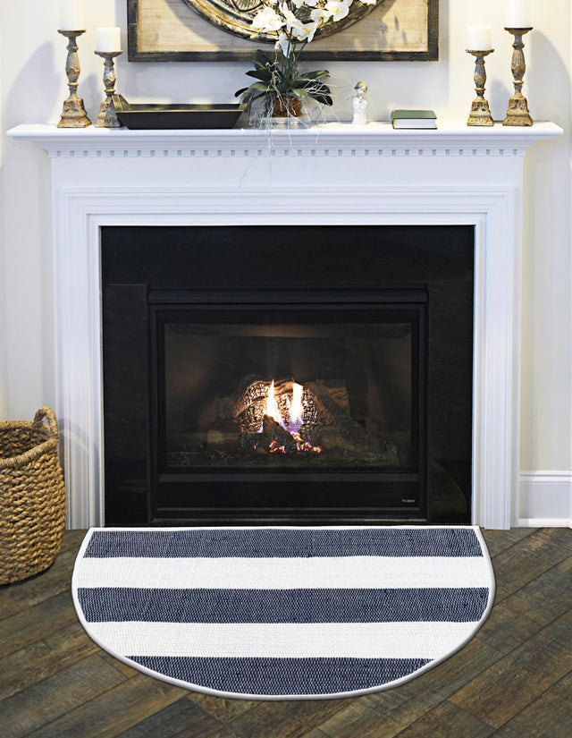 Navy Blue 2' 2 x 3' 7 Chindi Rag Hearth Half-Round Semicircle Area Rug 100% Cotton All Natural Eco-Friendly Carpet Mat Decor for Homes for Sale at Rug Engine