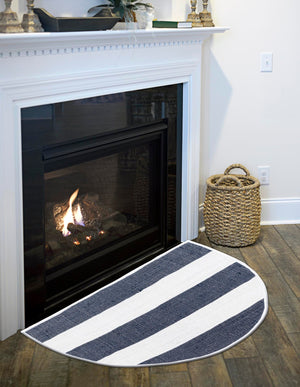 Navy Blue 2' 2 x 3' 7 Chindi Rag Hearth Half-Round Semicircle Area Rug 100% Cotton All Natural Eco-Friendly Carpet Mat Decor for Homes for Sale at Rug Engine