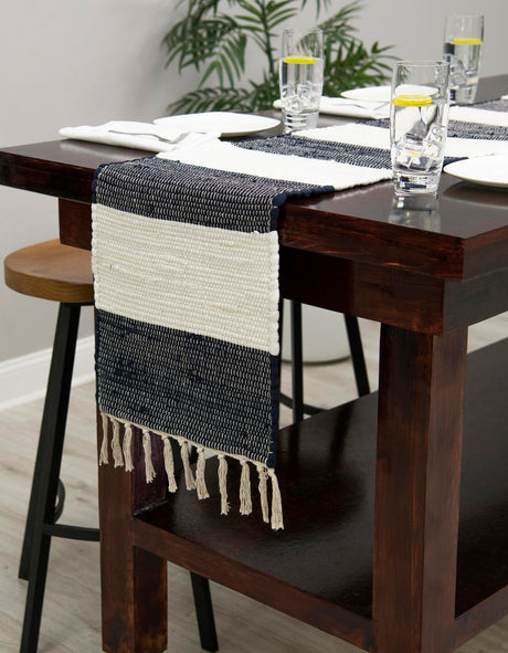 Navy Blue 1' 2 x 4' 1 Chindi Rag Table Runner