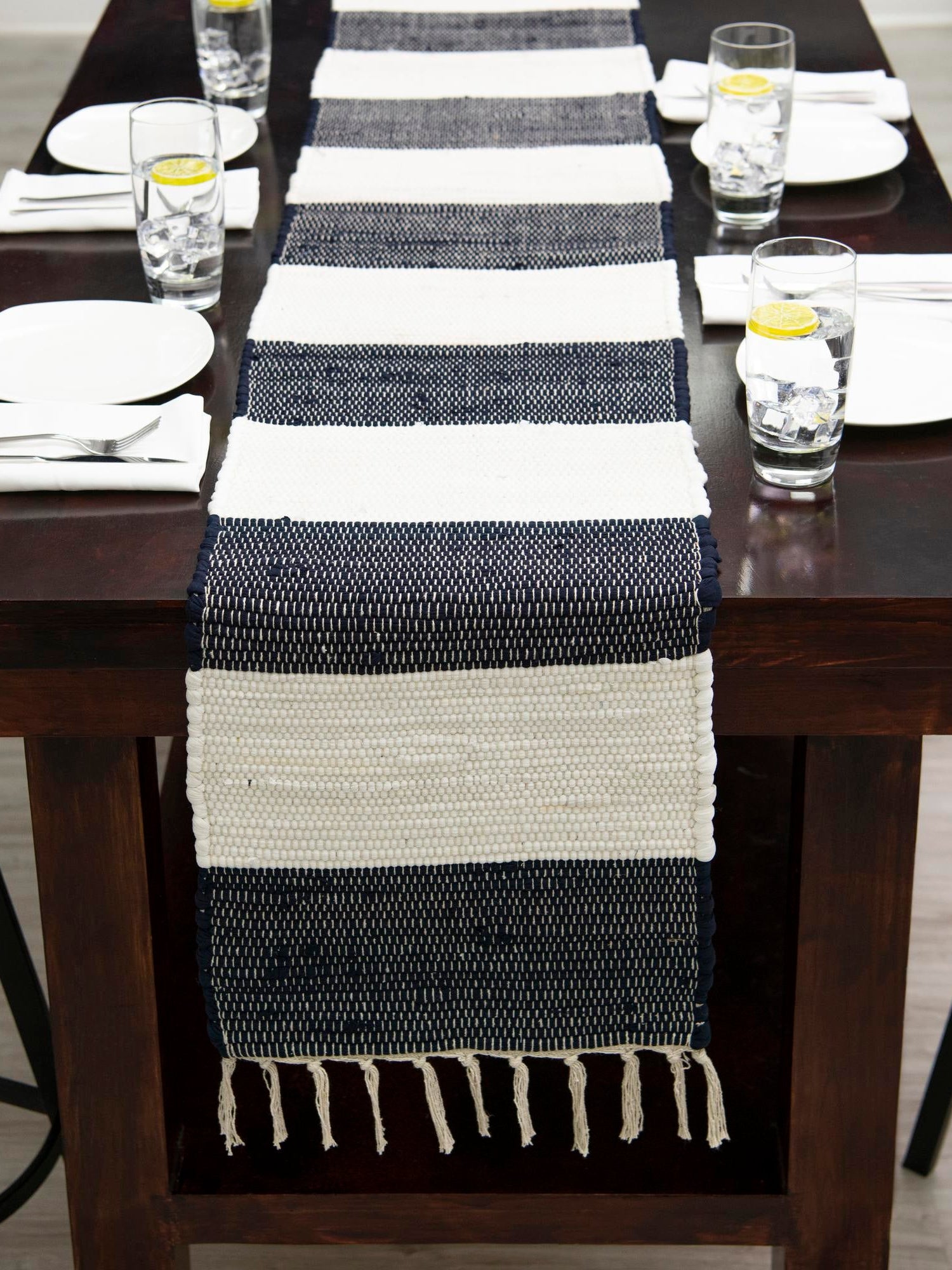 Navy Blue 1' 2 x 10' Chindi Rag Table Runner Area Rug Decorative Dining Room Kitchen All Natural Material Table Cover 100% Cotton All Natural Eco-Friendly Carpet Mat Decor for Homes for Sale at Rug Engine