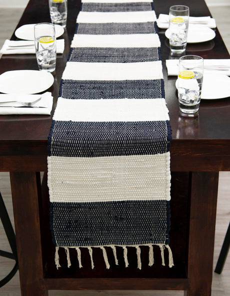 Navy Blue 1' 2 x 10' Chindi Rag Table Runner Area Rug Decorative Dining Room Kitchen All Natural Material Table Cover 100% Cotton All Natural Eco-Friendly Carpet Mat Decor for Homes for Sale at Rug Engine