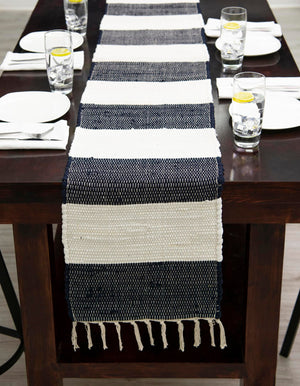 Navy Blue 1' 2 x 4' 1 Chindi Rag Table Runner