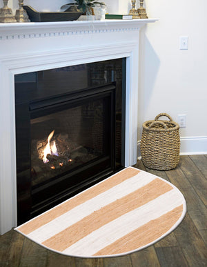 Beige 2' 2 x 3' 7 Chindi Rag Hearth Half-Round Semicircle Area Rug 100% Cotton All Natural Eco-Friendly Carpet Mat Decor for Homes for Sale at Rug Engine
