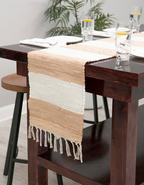 Beige 1' 2 x 5' 1 Chindi Rag Table Runner