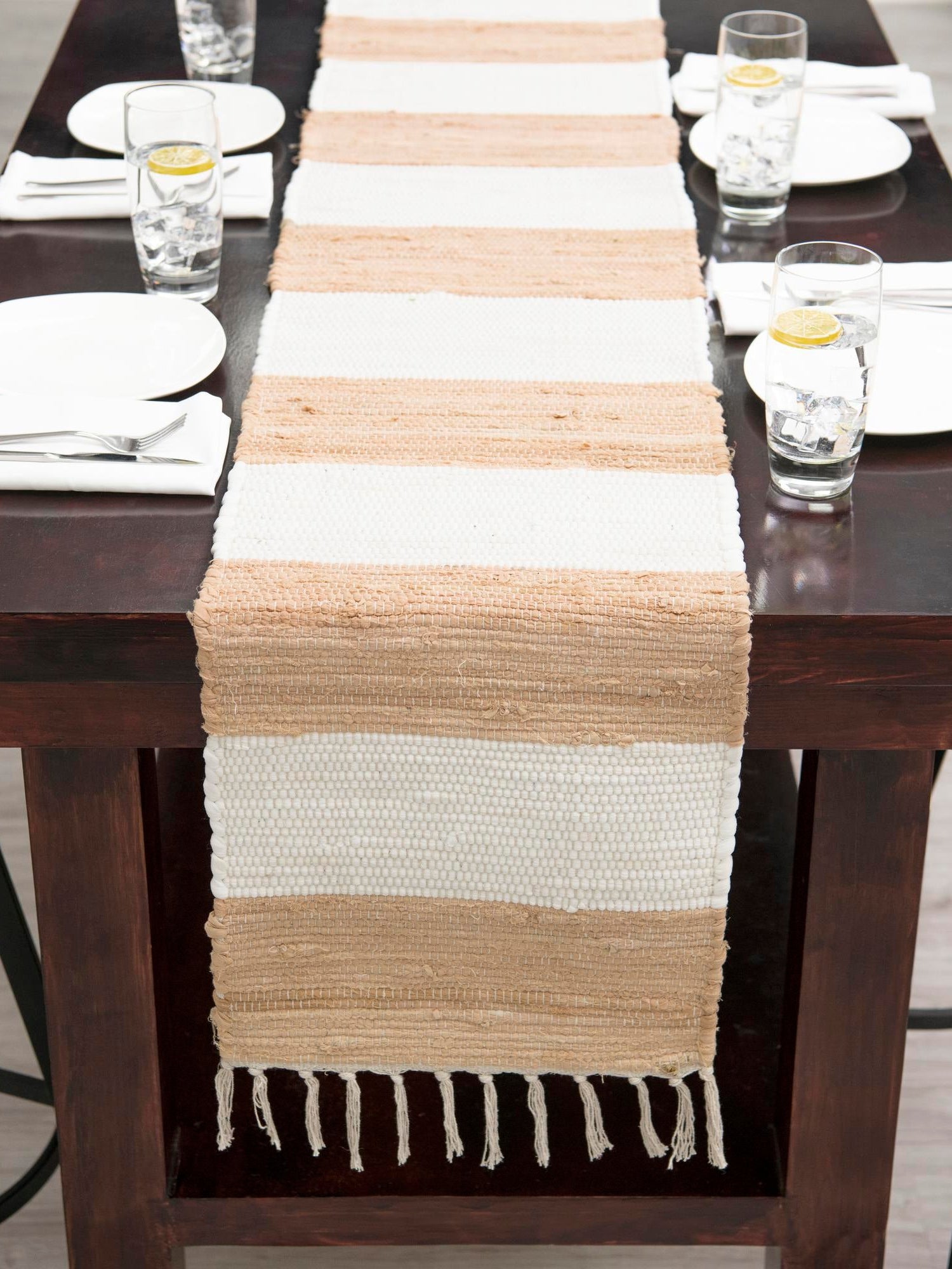 Beige 1' 2 x 5' 1 Chindi Rag Table Runner Area Rug Decorative Dining Room Kitchen All Natural Material Table Cover 100% Cotton All Natural Eco-Friendly Carpet Mat Decor for Homes for Sale at Rug Engine