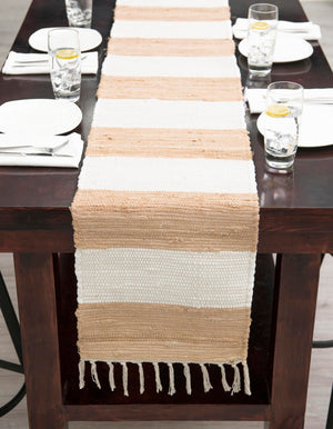 Beige 1' 2 x 5' 1 Chindi Rag Table Runner