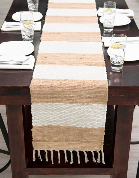 Beige 1' 2 x 5' 1 Chindi Rag Table Runner Area Rug Decorative Dining Room Kitchen All Natural Material Table Cover 100% Cotton All Natural Eco-Friendly Carpet Mat Decor for Homes for Sale at Rug Engine