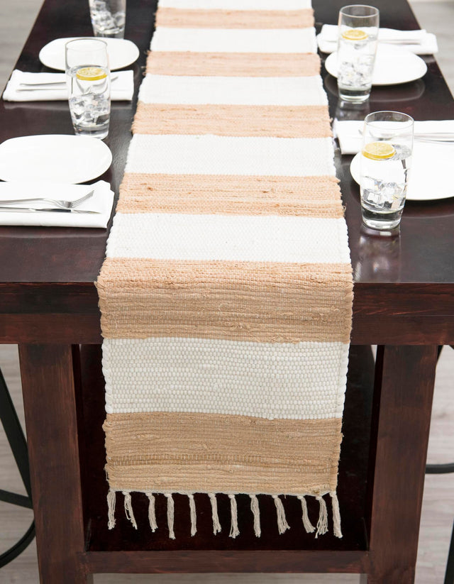 Beige 1' 2 x 5' 1 Chindi Rag Table Runner