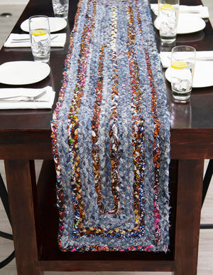 Blue and Multicolor 1' 2 x 8' Braided Chindi Table Runner