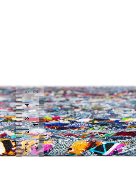 Blue and Multicolor 1' 2 x 5' 1 Braided Chindi Table Runner Area Rug Decorative Dining Room Kitchen All Natural Material Table Cover 100% Cotton Hand Braided Natural Eco-Friendly Boho Style Modern Carpet for Living Rooms Dining Office Dorm for Sale at Rug Engine