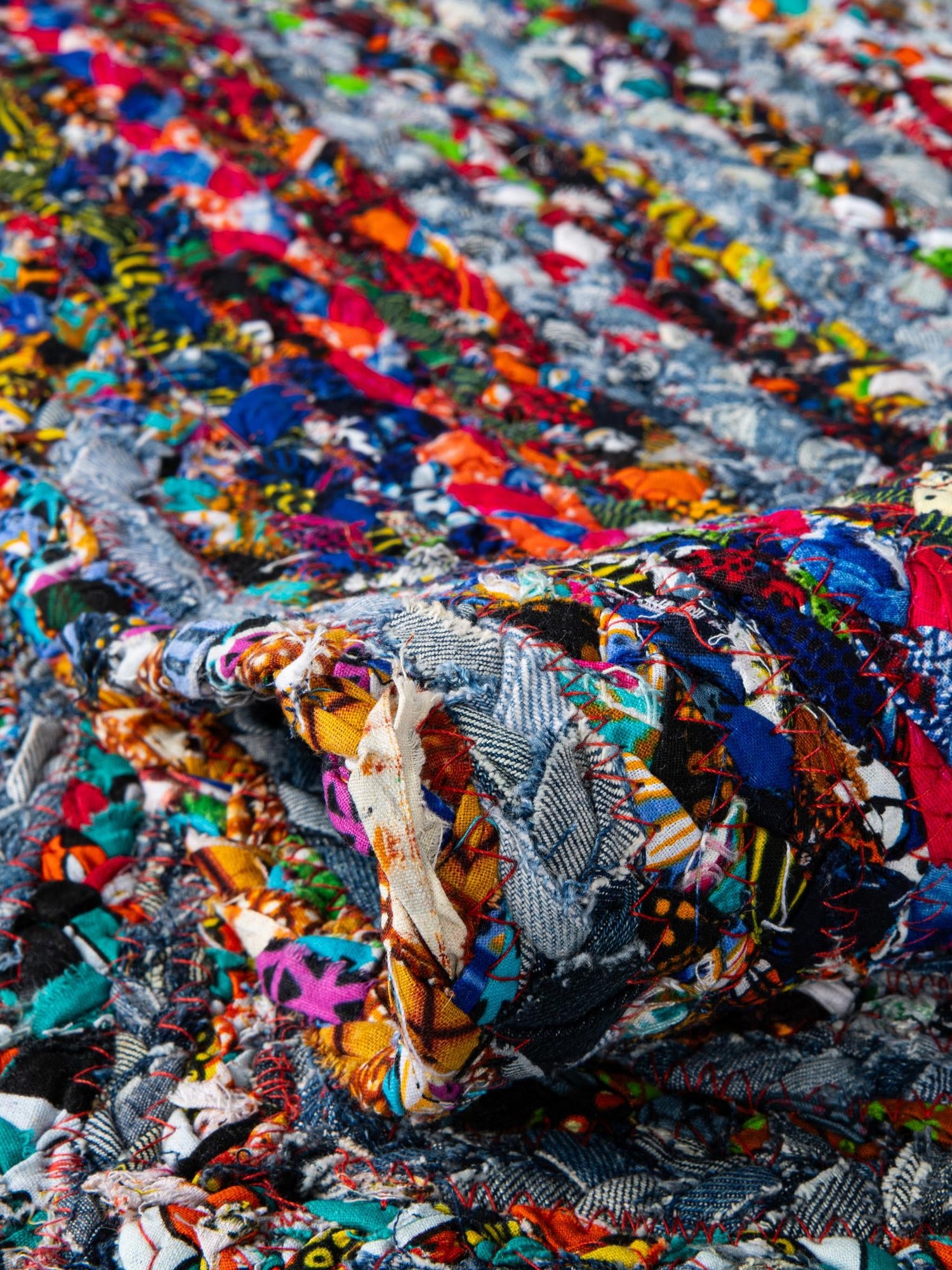 Blue and Multicolor 1' 2 x 10' Braided Chindi Table Runner Area Rug Decorative Dining Room Kitchen All Natural Material Table Cover 100% Cotton Hand Braided Natural Eco-Friendly Boho Style Modern Carpet for Living Rooms Dining Office Dorm for Sale at Rug Engine