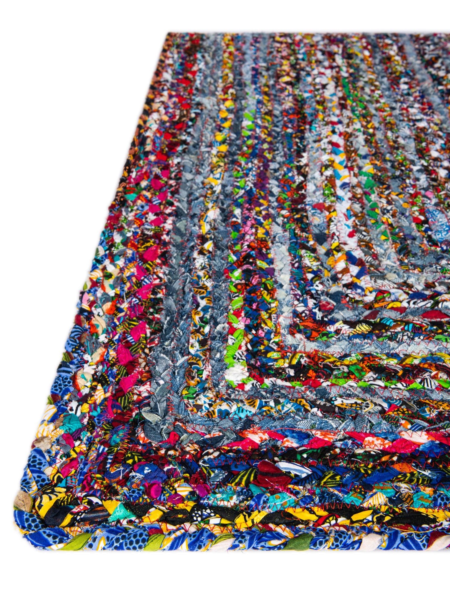 Blue and Multicolor 1' 2 x 8' Braided Chindi Table Runner Area Rug Decorative Dining Room Kitchen All Natural Material Table Cover 100% Cotton Hand Braided Natural Eco-Friendly Boho Style Modern Carpet for Living Rooms Dining Office Dorm for Sale at Rug Engine