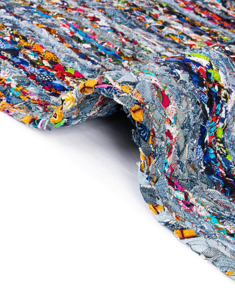 Blue and Multicolor 1' 2 x 5' 1 Braided Chindi Table Runner Area Rug Decorative Dining Room Kitchen All Natural Material Table Cover 100% Cotton Hand Braided Natural Eco-Friendly Boho Style Modern Carpet for Living Rooms Dining Office Dorm for Sale at Rug Engine