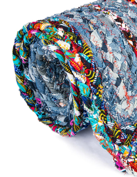 Blue and Multicolor 1' 2 x 5' 1 Braided Chindi Table Runner Area Rug Decorative Dining Room Kitchen All Natural Material Table Cover 100% Cotton Hand Braided Natural Eco-Friendly Boho Style Modern Carpet for Living Rooms Dining Office Dorm for Sale at Rug Engine