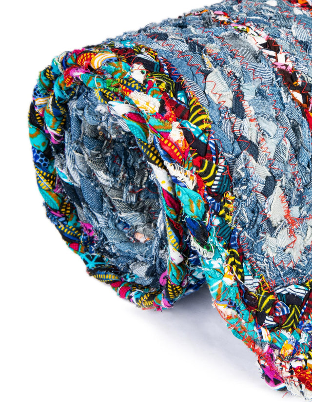 Blue and Multicolor 1' 2 x 4' 1 Braided Chindi Table Runner