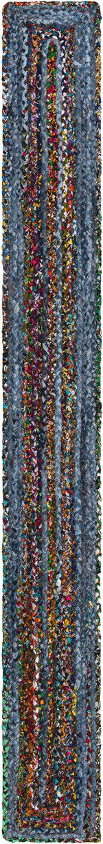 Blue and Multicolor 1' 2 x 10' Braided Chindi Table Runner