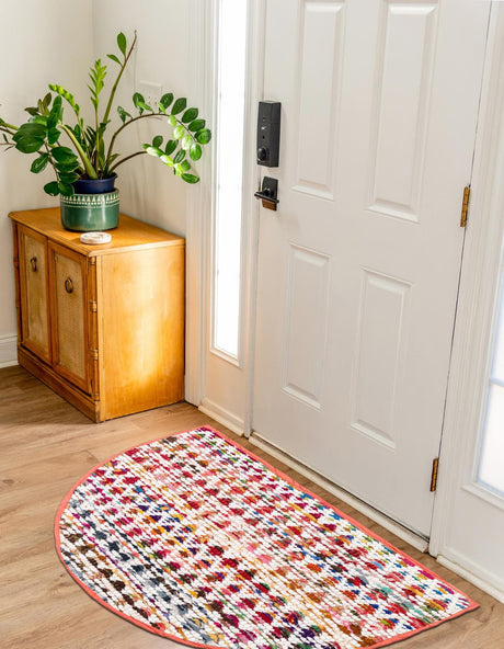 Multicolor 2' 2 x 4' Braided Chindi Semicircle Hearth Rug