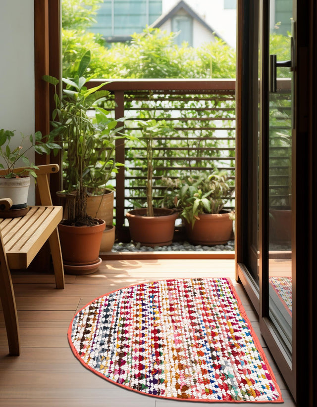 Multicolor 2' 2 x 4' Braided Chindi Semicircle Hearth Rug