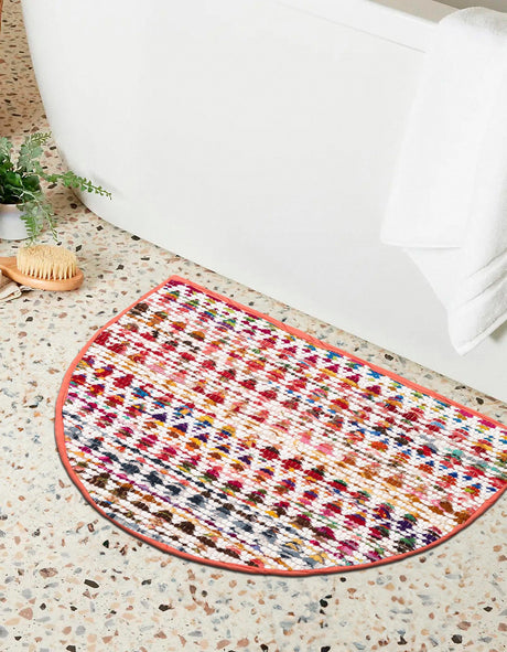 Multicolor 2' 2 x 3' 7 Braided Chindi Hearth Half-Round Semicircle Area Rug 100% Cotton Hand Braided Natural Eco-Friendly Boho Style Modern Carpet for Living Rooms Dining Office Dorm for Sale at Rug Engine