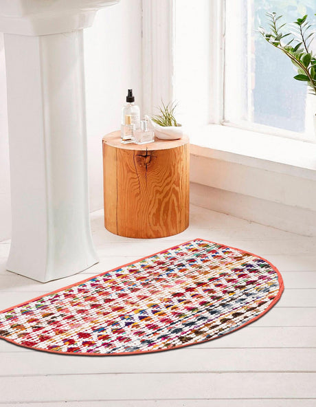 Multicolor 2' 2 x 3' 7 Braided Chindi Hearth Half-Round Semicircle Area Rug 100% Cotton Hand Braided Natural Eco-Friendly Boho Style Modern Carpet for Living Rooms Dining Office Dorm for Sale at Rug Engine