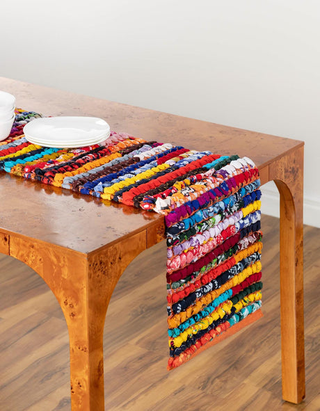 Multicolor 1' 2 x 4' 1 Braided Chindi Table Runner