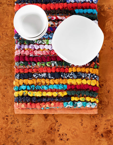 Multicolor 1' 2 x 4' 1 Braided Chindi Table Runner Area Rug Decorative Dining Room Kitchen All Natural Material Table Cover 100% Cotton Hand Braided Natural Eco-Friendly Boho Style Modern Carpet for Living Rooms Dining Office Dorm for Sale at Rug Engine