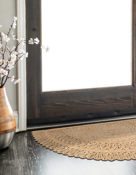 Natural 2' 2 x 3' 7 Braided Jute Hearth Half-Round Semicircle Area Rug 100% Jute Hand Braided Natural Eco-Friendly Boho Style Carpet for Living Rooms Dining Office Space Dorms for Sale at Rug Engine