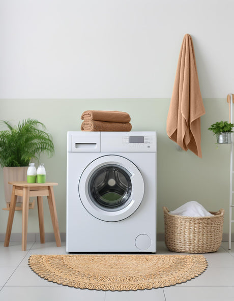 Natural 2' 2 x 3' 7 Braided Jute Hearth Half-Round Semicircle Area Rug 100% Jute Hand Braided Natural Eco-Friendly Boho Style Carpet for Living Rooms Dining Office Space Dorms for Sale at Rug Engine