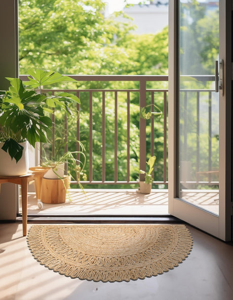 Natural 2' 2 x 3' 7 Braided Jute Hearth Half-Round Semicircle Area Rug 100% Jute Hand Braided Natural Eco-Friendly Boho Style Carpet for Living Rooms Dining Office Space Dorms for Sale at Rug Engine