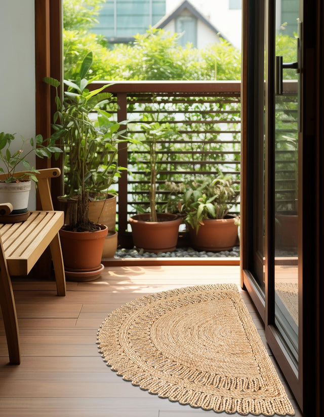 Natural 2' 2 x 4' Braided Jute Semicircle Hearth Rug