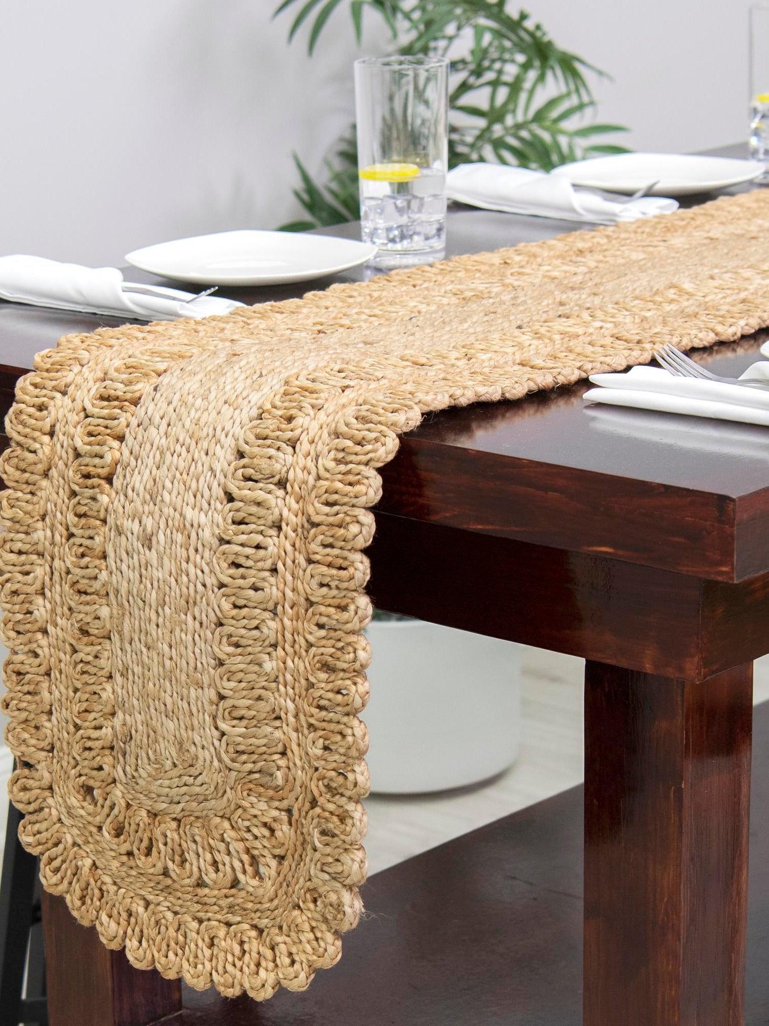 Natural 1' 2 x 8' Braided Jute Table Runner Area Rug Decorative Dining Room Kitchen All Natural Material Table Cover 100% Jute Hand Braided Natural Eco-Friendly Boho Style Carpet for Living Rooms Dining Office Space Dorms for Sale at Rug Engine