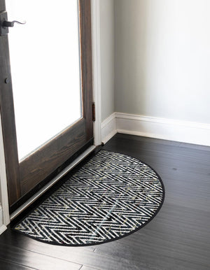 Black and White 2' 2 x 3' 7 Chindi Chevron Hearth Half-Round Semicircle Area Rug 100% Denim Cotton All Natural Modern Geometric Carpet Dining Living Rooms Bathroom Dorm Decor for Sale at Rug Engine
