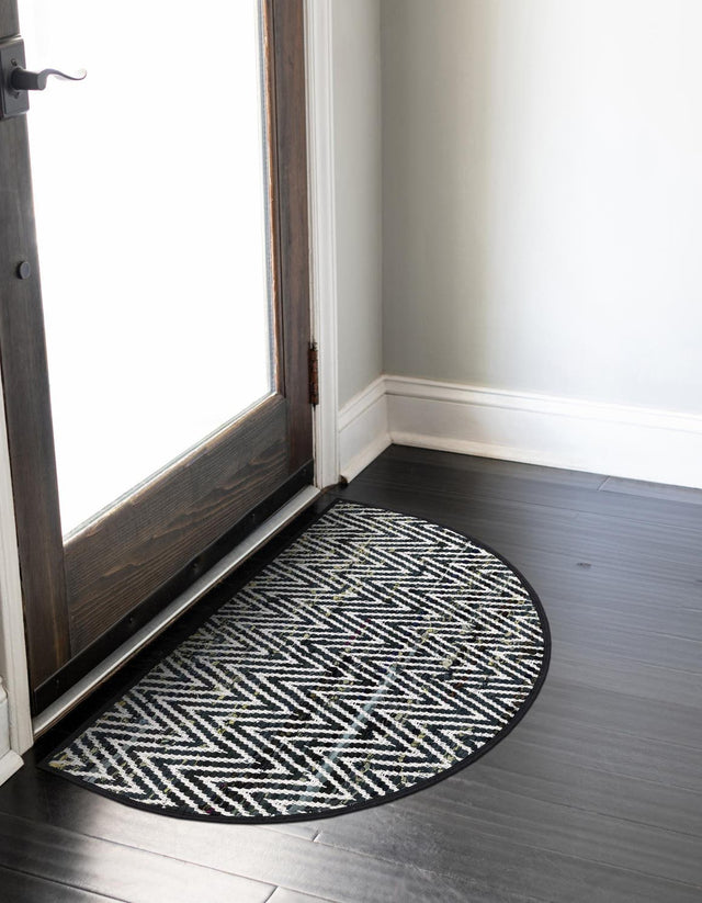Black and White 2' 2 x 3' 7 Chindi Chevron Hearth Half-Round Semicircle Area Rug 100% Denim Cotton All Natural Modern Geometric Carpet Dining Living Rooms Bathroom Dorm Decor for Sale at Rug Engine