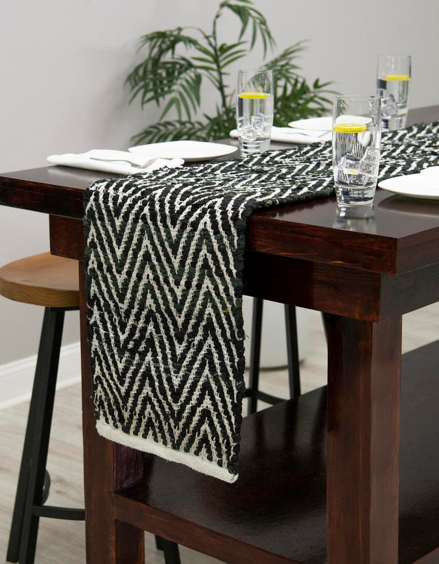 Black and White 1' 2 x 8' Chindi Chevron Table Runner