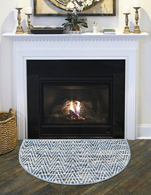 Denim 2' 2 x 3' 7 Chindi Chevron Hearth Half-Round Semicircle Area Rug 100% Denim Cotton All Natural Modern Geometric Carpet Dining Living Rooms Bathroom Dorm Decor for Sale at Rug Engine
