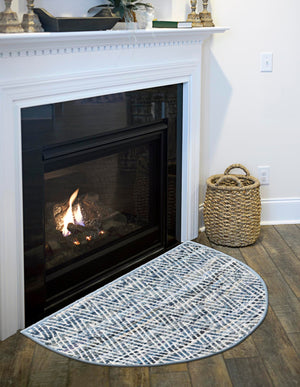 Denim 2' 2 x 3' 7 Chindi Chevron Hearth Half-Round Semicircle Area Rug 100% Denim Cotton All Natural Modern Geometric Carpet Dining Living Rooms Bathroom Dorm Decor for Sale at Rug Engine