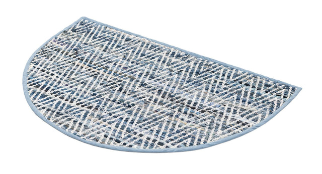 Denim 2' 2 x 3' 7 Chindi Chevron Hearth Half-Round Semicircle Area Rug 100% Denim Cotton All Natural Modern Geometric Carpet Dining Living Rooms Bathroom Dorm Decor for Sale at Rug Engine