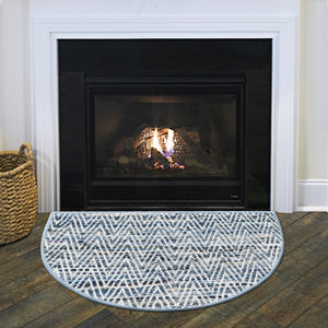 Denim 2' 2 x 3' 7 Chindi Chevron Hearth Half-Round Semicircle Area Rug 100% Denim Cotton All Natural Modern Geometric Carpet Dining Living Rooms Bathroom Dorm Decor for Sale at Rug Engine