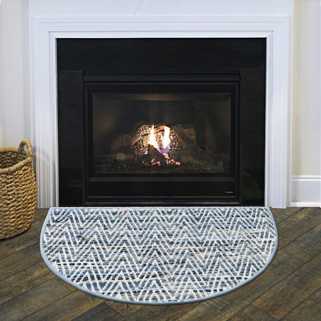 Denim 2' 2 x 3' 7 Chindi Chevron Hearth Half-Round Semicircle Area Rug 100% Denim Cotton All Natural Modern Geometric Carpet Dining Living Rooms Bathroom Dorm Decor for Sale at Rug Engine