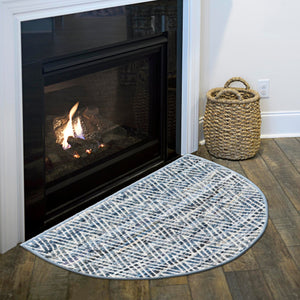 Denim 2' 2 x 3' 7 Chindi Chevron Hearth Half-Round Semicircle Area Rug 100% Denim Cotton All Natural Modern Geometric Carpet Dining Living Rooms Bathroom Dorm Decor for Sale at Rug Engine