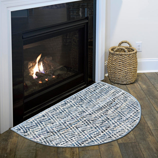 Denim 2' 2 x 3' 7 Chindi Chevron Hearth Half-Round Semicircle Area Rug 100% Denim Cotton All Natural Modern Geometric Carpet Dining Living Rooms Bathroom Dorm Decor for Sale at Rug Engine