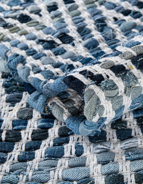 Denim 1' 2 x 4' 1 Chindi Chevron Table Runner Area Rug Decorative Dining Room Kitchen All Natural Material Table Cover 100% Denim Cotton All Natural Modern Geometric Carpet Dining Living Rooms Bathroom Dorm Decor for Sale at Rug Engine