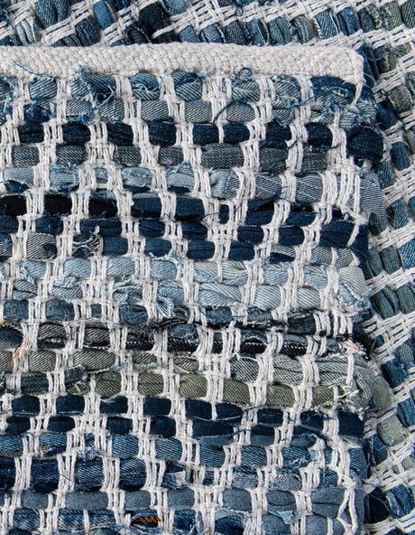 Denim 1' 2 x 5' 1 Chindi Chevron Table Runner Area Rug Decorative Dining Room Kitchen All Natural Material Table Cover 100% Denim Cotton All Natural Modern Geometric Carpet Dining Living Rooms Bathroom Dorm Decor for Sale at Rug Engine