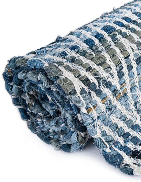 Denim 1' 2 x 5' 1 Chindi Chevron Table Runner Area Rug Decorative Dining Room Kitchen All Natural Material Table Cover 100% Denim Cotton All Natural Modern Geometric Carpet Dining Living Rooms Bathroom Dorm Decor for Sale at Rug Engine