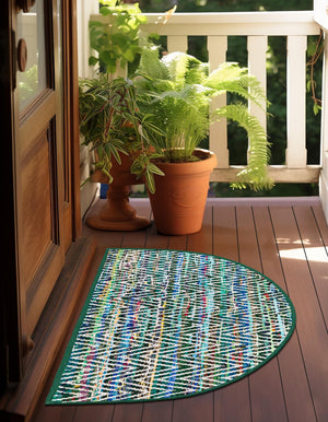 Green 2' 2 x 3' 7 Chindi Chevron Hearth Half-Round Semicircle Area Rug 100% Denim Cotton All Natural Modern Geometric Carpet Dining Living Rooms Bathroom Dorm Decor for Sale at Rug Engine