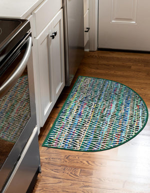 Green 2' 2 x 3' 7 Chindi Chevron Hearth Half-Round Semicircle Area Rug 100% Denim Cotton All Natural Modern Geometric Carpet Dining Living Rooms Bathroom Dorm Decor for Sale at Rug Engine