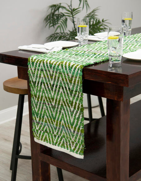 Green 1' 2 x 5' 1 Chindi Chevron Table Runner